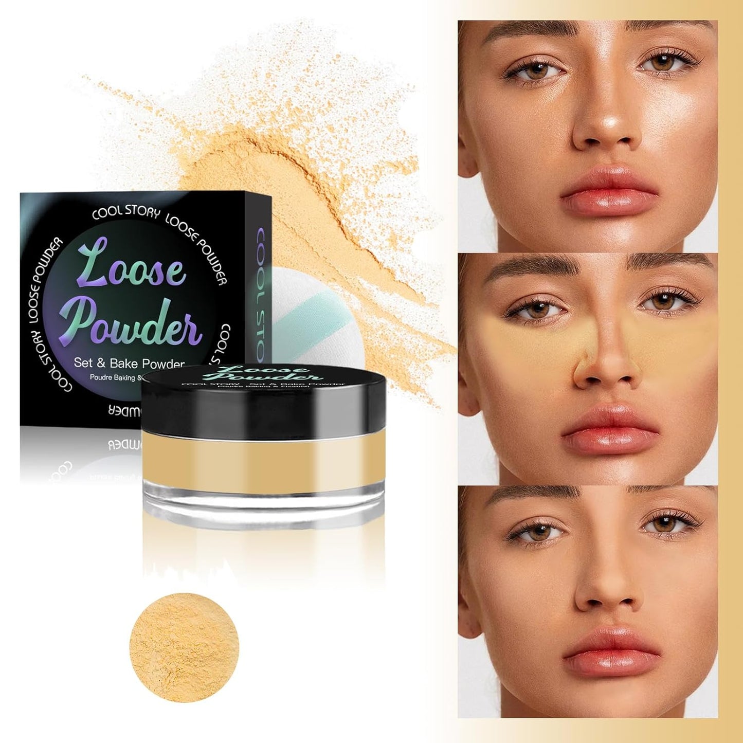 Loose Setting Powder, Bake Makeup Powder Full Coverage Matte Finish (Warm Tan, 6g/O.21oz)