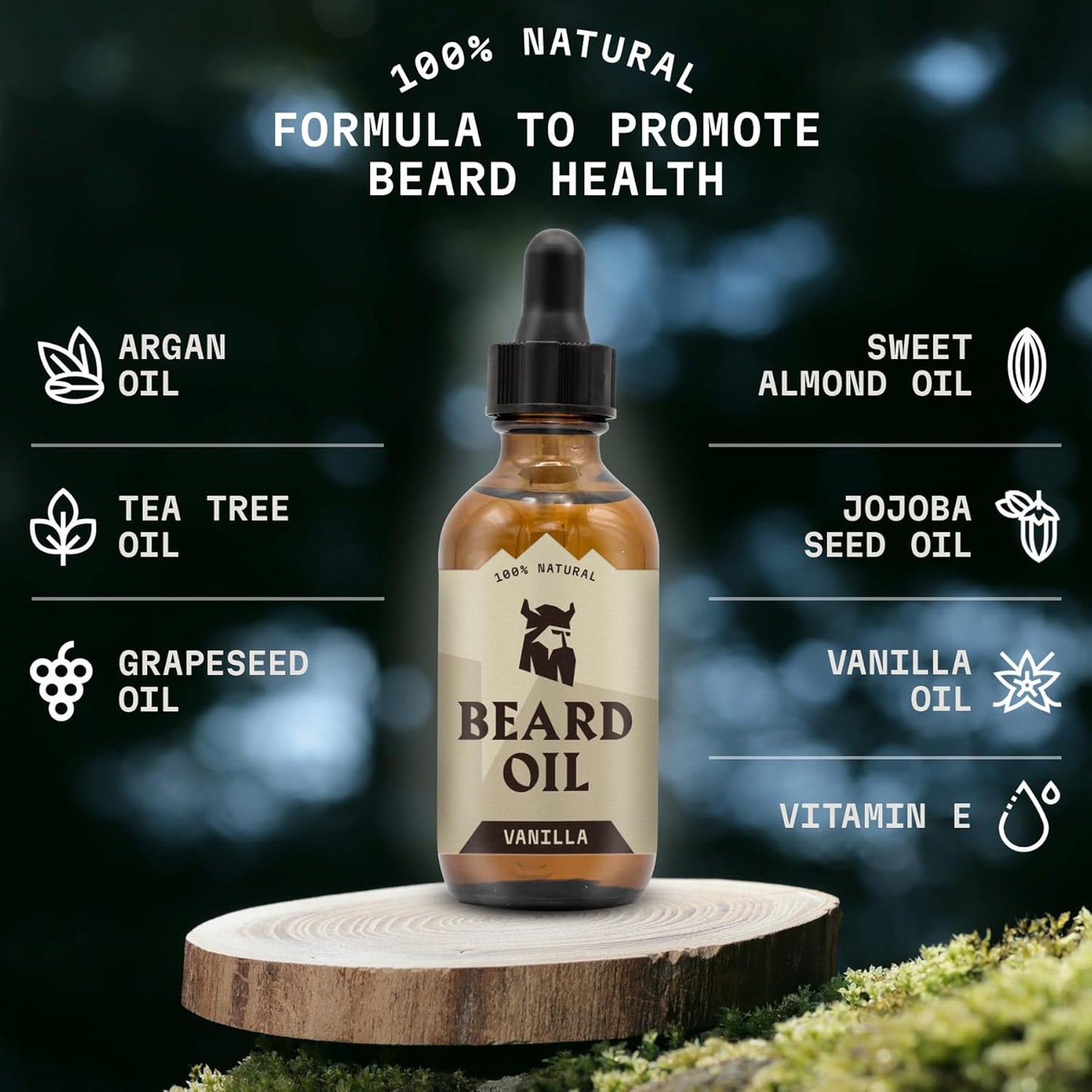 Striking Viking Beard Oil for Men - 2 Fl Oz, Pack of 2, Vanilla Scent - Naturally Derived Conditioner with Almond, Tea Tree, Argan & Jojoba Oil for Beard Growth, Softening & Moisturizing