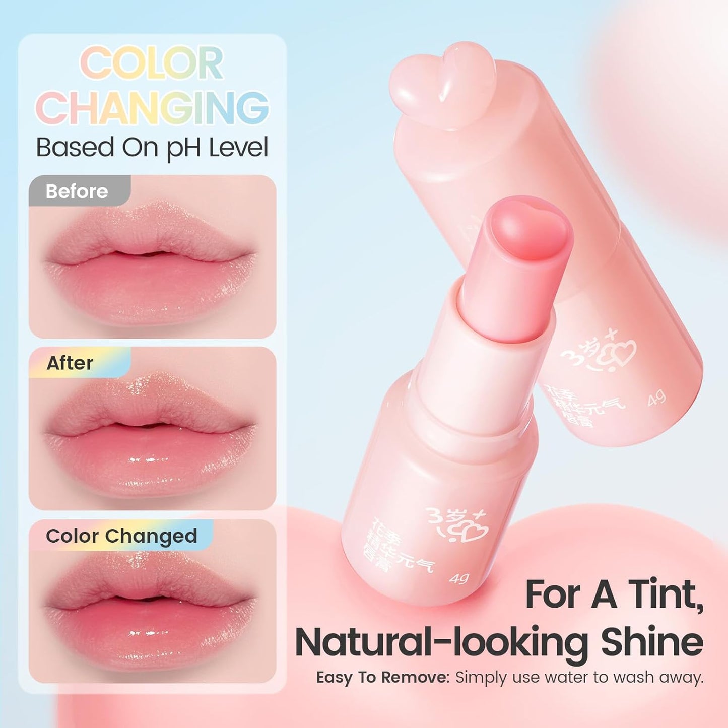 RUNBEN Color Changing Lip Balm for Kids, 24H Moisturizing & Hydrating for Chapped Lips, Safe & Non-toxic Tinted Lip Balm for Girls, Birthday Christmas Lipstick Gift for Kids