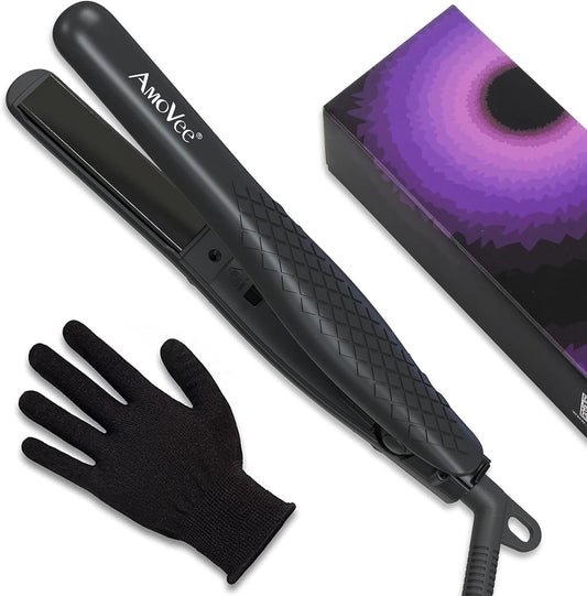 Mini Flat Iron, 0.7 Inch Mini Hair Straightener, Small Flat Iron for Short Hair,Curls Bangs, Dual Voltage Travel Hair Straightener（Black）