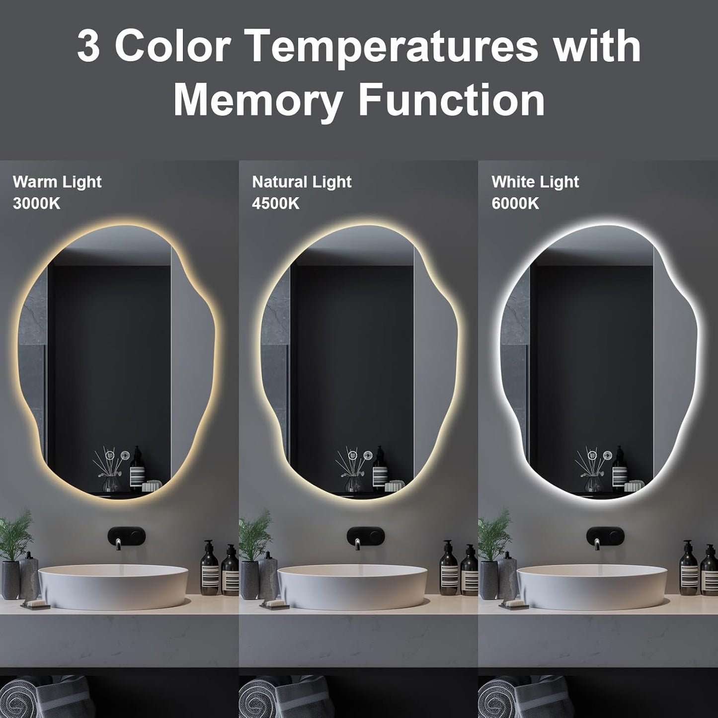 LED Bathroom Mirror with Lights,Asymmetrical Led Bathroom Vanity Mirror for Wall with Front and Backlit, Anti Fog, 3 Colors and Dimmable Light,[Horizontal/Vertical] 35" H x 25" W