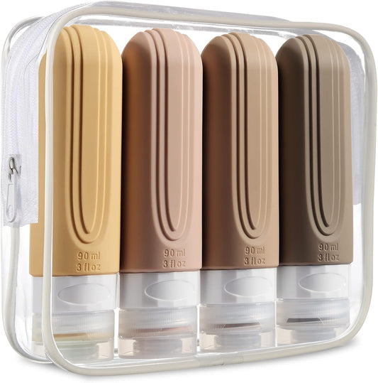 Travel Bottles for Toiletries, Tsa Approved 3oz Travel Size Containers BPA Free Leak Proof Refillable Liquid Silicone Squeezable Travel Accessories for Shampoo Conditioner Lotion (4 Pack)