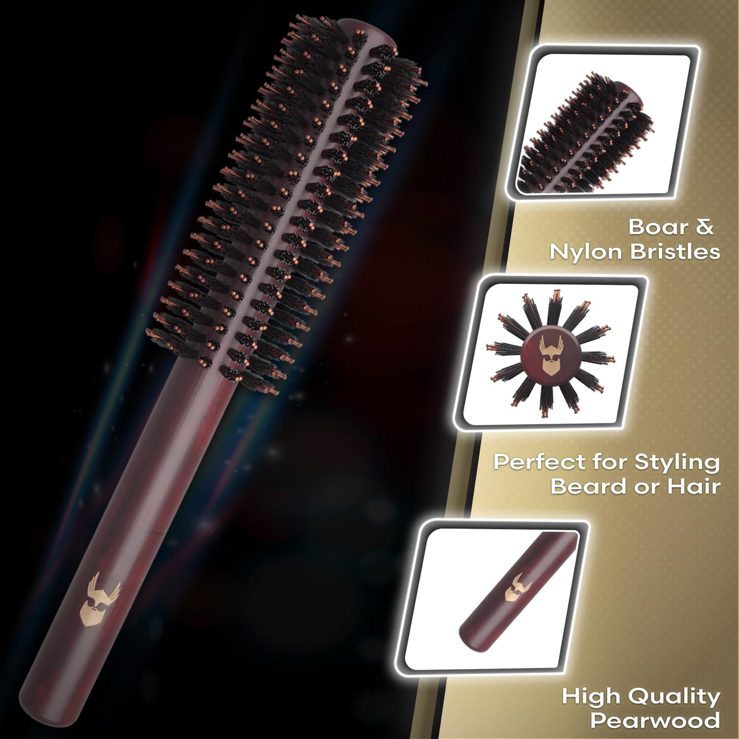 The Beard Struggle Viking Roller Brush - Heat-Resistant Round Hair Brush for Styling Hair or Beard - Reduce Frizz & Tangles - Beard Brush for Men