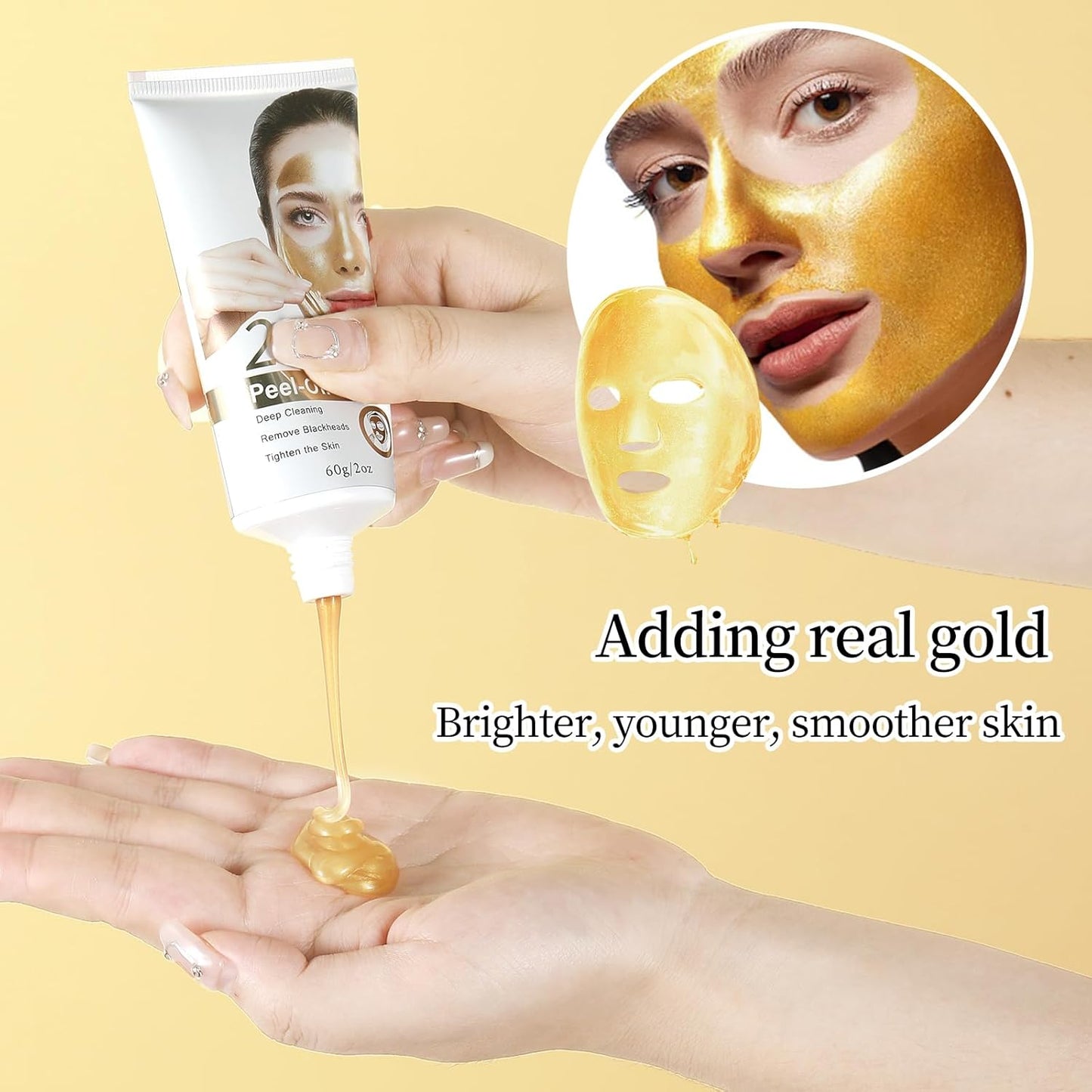 Blackhead Peel Off Mask, 24K Gold Peel Off Face Mask Blackhead Remover, Firming Peel Off Facial Mask for Face, Deep Cleaning Pore Peel Off Face Mask, Anti-Aging, Fine Lines＆ Wrinkles for All Skin