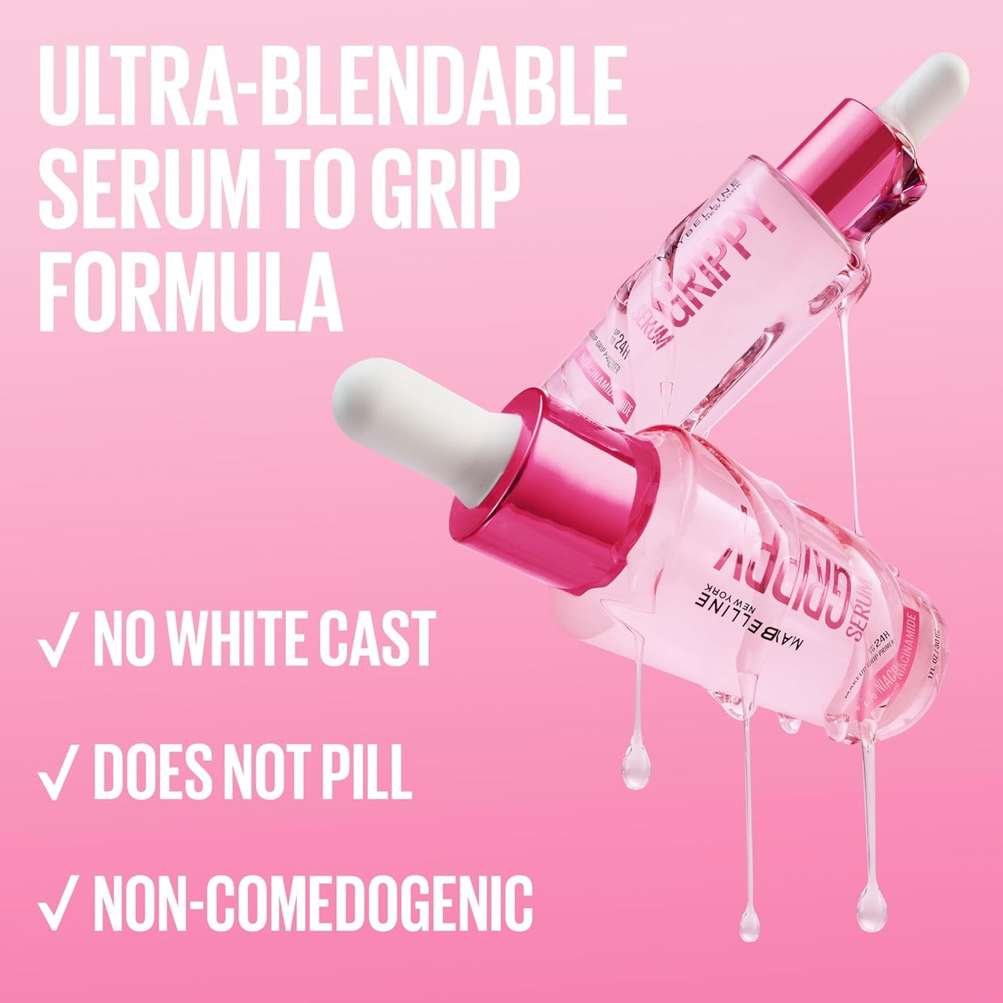 Maybelline Grippy Serum Primer, Hydrating Makeup Primer with 2% Niacinamide For Up To 24HR Make Up Wear, Clear, 1 Count