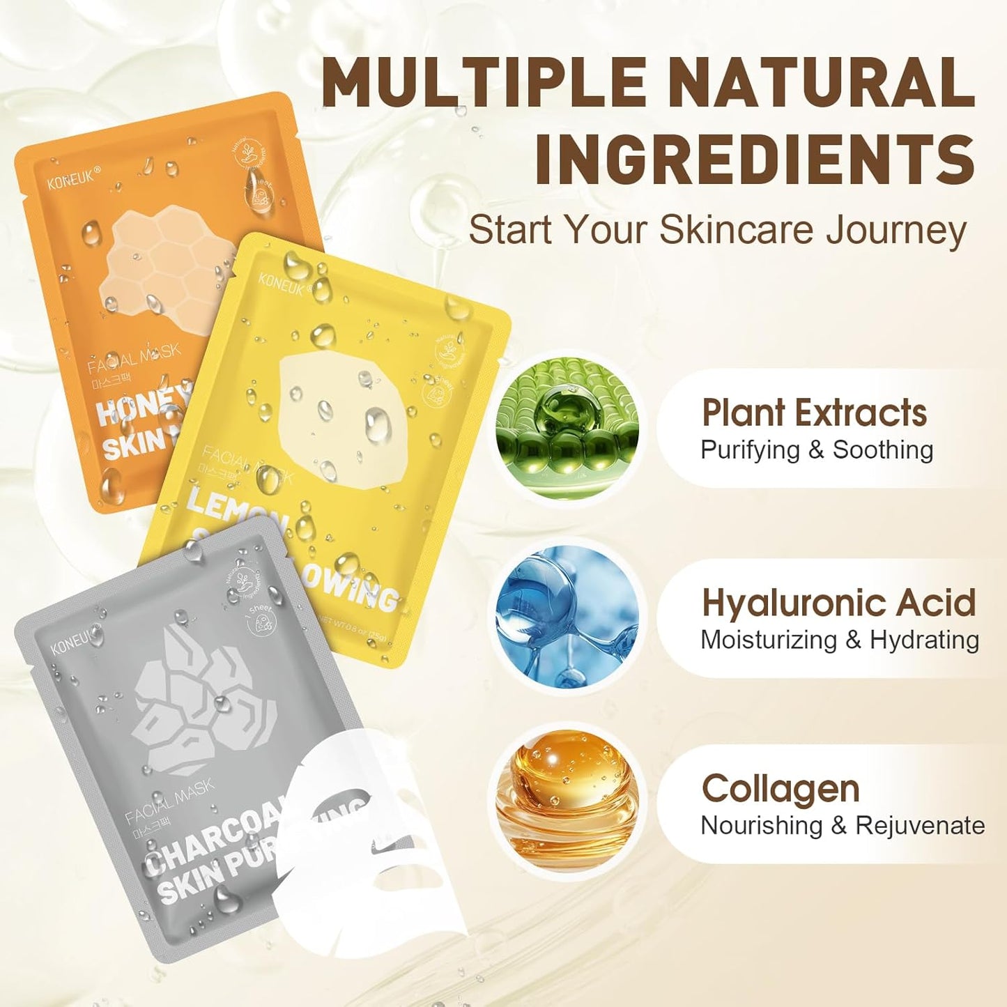 120 Pack Collagen Essence Sheet Face Masks Skincare, Moisturizing & Hydrating Face Mask for Skin Care, Bulk Face Masks for All Skin Types, Spa Party Gifts for Women (12 Types x 10 Pcs)