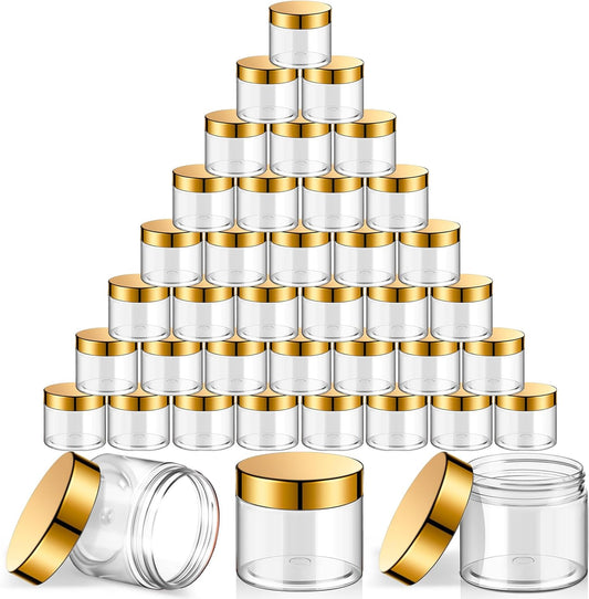 SATINIOR 36 Pieces 10 oz Plastic Jars with Lids Wide Mouth Airtight Reusable Container Acrylic Cosmetic Small Jars for Lotions Ointments Travel Toiletries Creams Make up Storage(Gold)