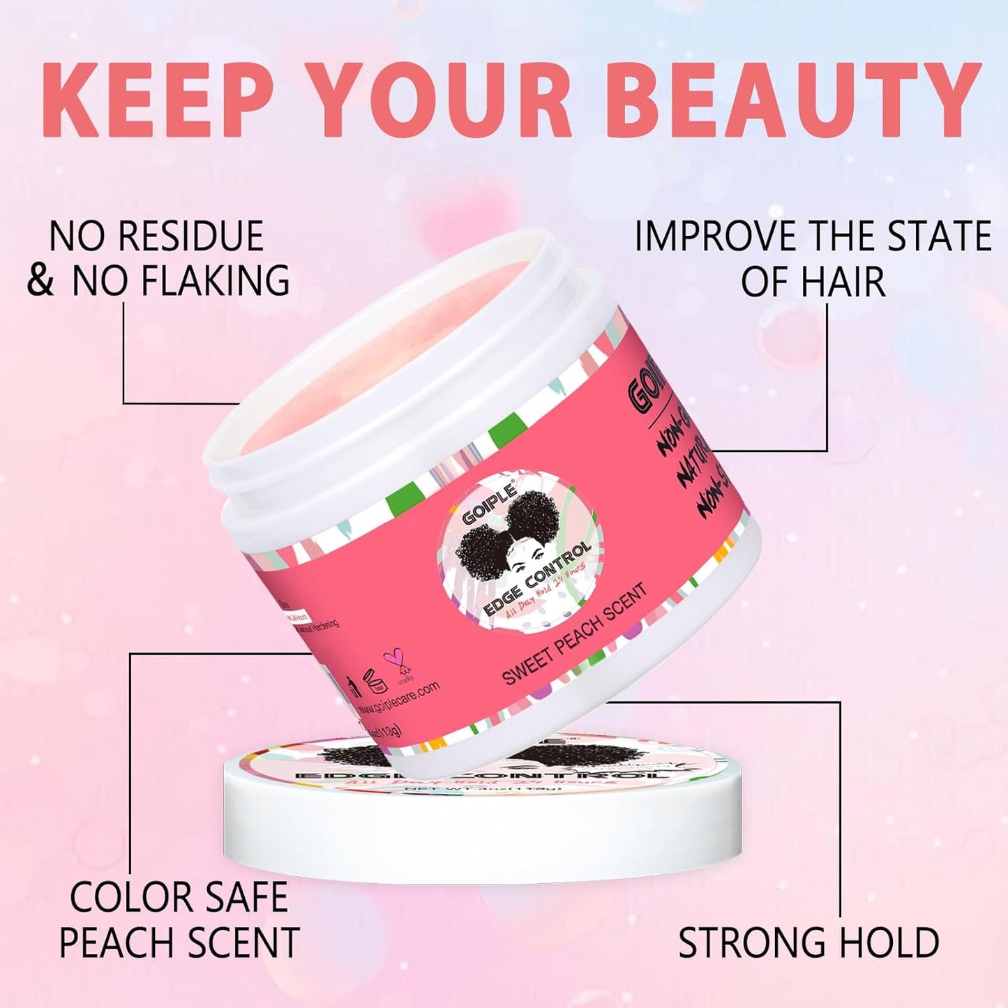 Edge Control Wax for Women - Strong Hold Non-greasy Smoother, Mini Control Brush for Back Hair, No Flaking Water-based Stay Gel, Slick Back Wax for All Hair Types (8pcs)