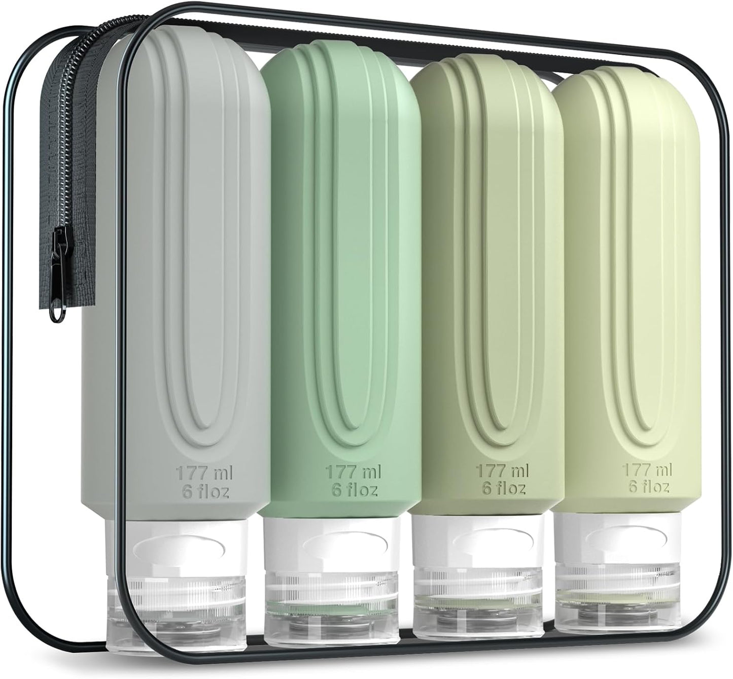 Travel Bottles for Toiletries, Large 6oz Oversize Containers, BPA Free Leak Proof Tubs Refillable Liquid Traveler Accessories with Toiletry Bag for Cometic Shampoo and Lotion Soap (4 Pack)