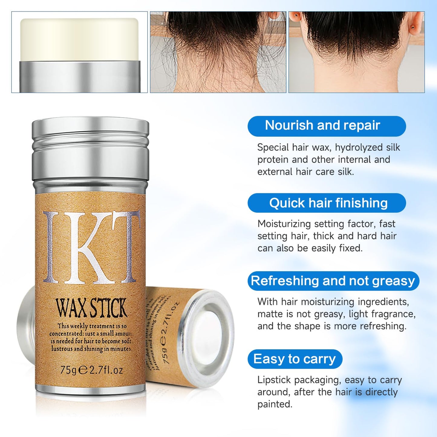 2 Pcs Hair Wax Stick,Hair Finishing Stick for Edge Control,Wax Stick for Flyaway,Edge Frizz Baby Hairs Control,Slick Back Hair,Not-Greasy