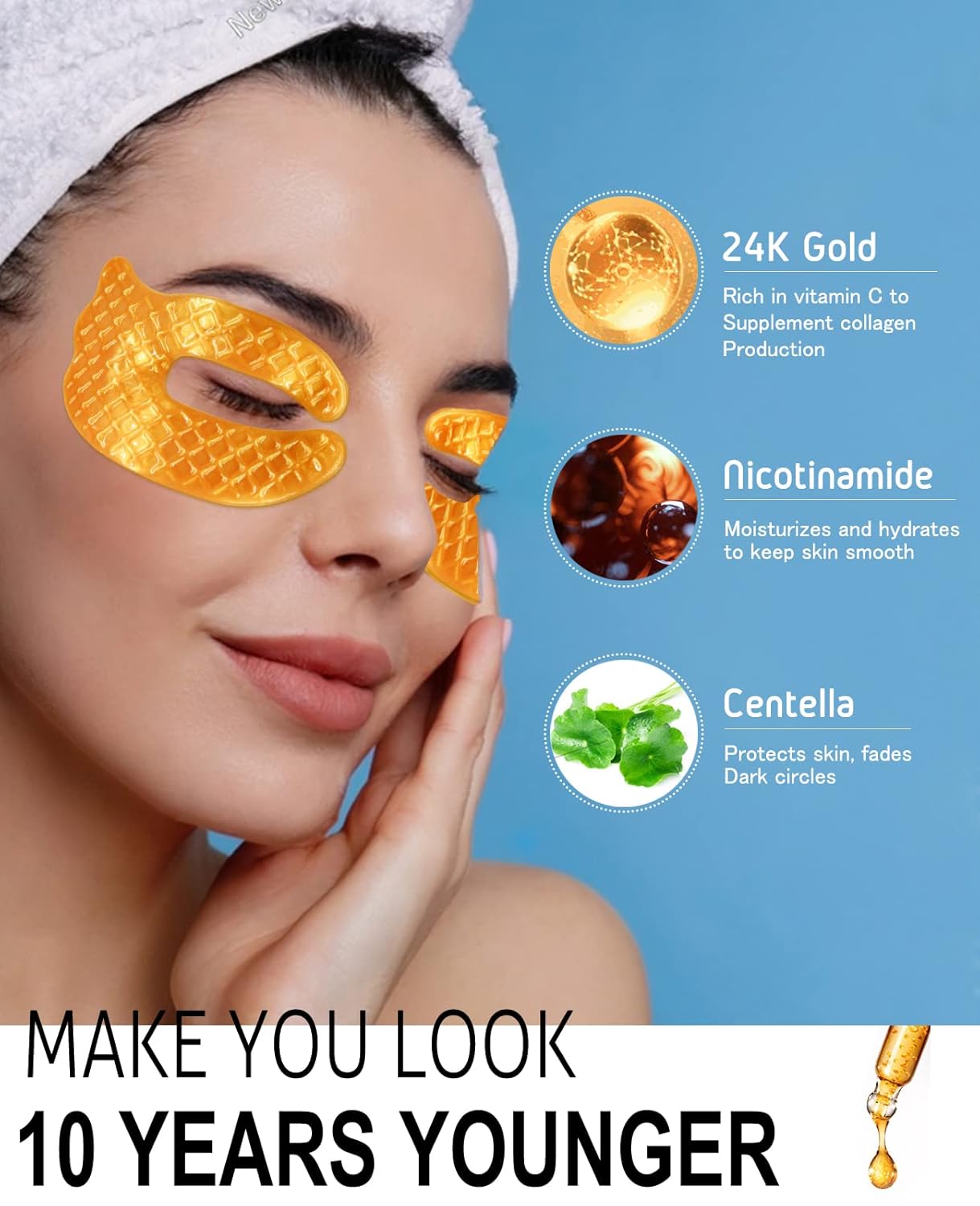 Collagen Under Eye Patches for Dark Circles and Puffiness Gold Color, Collagen Eye Masks Skincare for Puffy Eyes Gold Color
