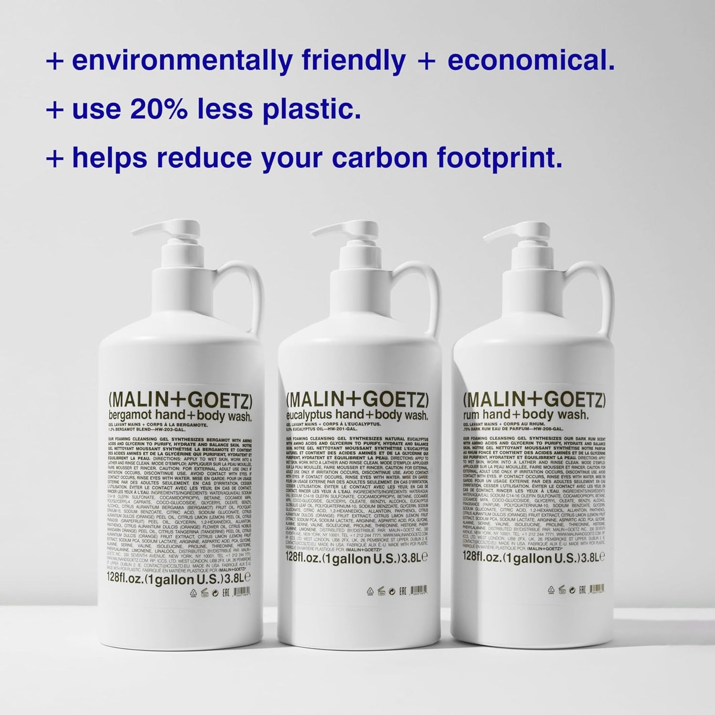 MALIN+GOETZ Rum Hand + Body Wash, 128 Fl. Oz. – Allows Up to 15 Refills, Natural Cleansing, Purifying & Hydrating for Women & Men, For All Skin Types, No Stripping or Drying, Cruelty-Free & Vegan