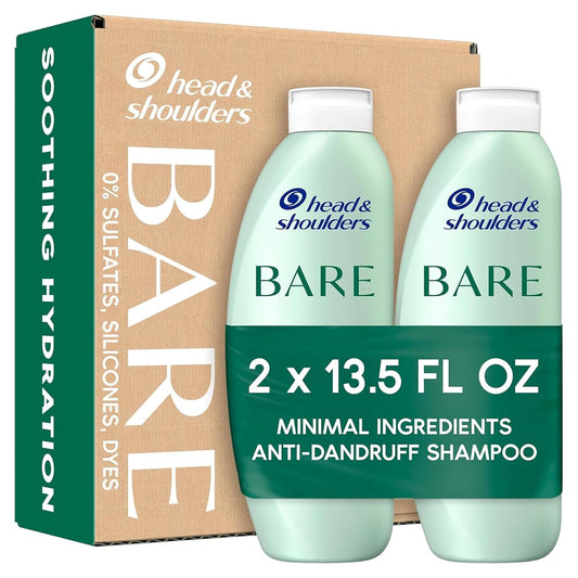 Head & Shoulders BARE Dandruff Shampoo Twin Pack, Soothing Hydration, Sulfate-Free, Silicone-Free, Dye-Free, Eco-Friendly Bottles, Safe for All Hair Types, 13.5 Fl Oz Each (Set of 2)