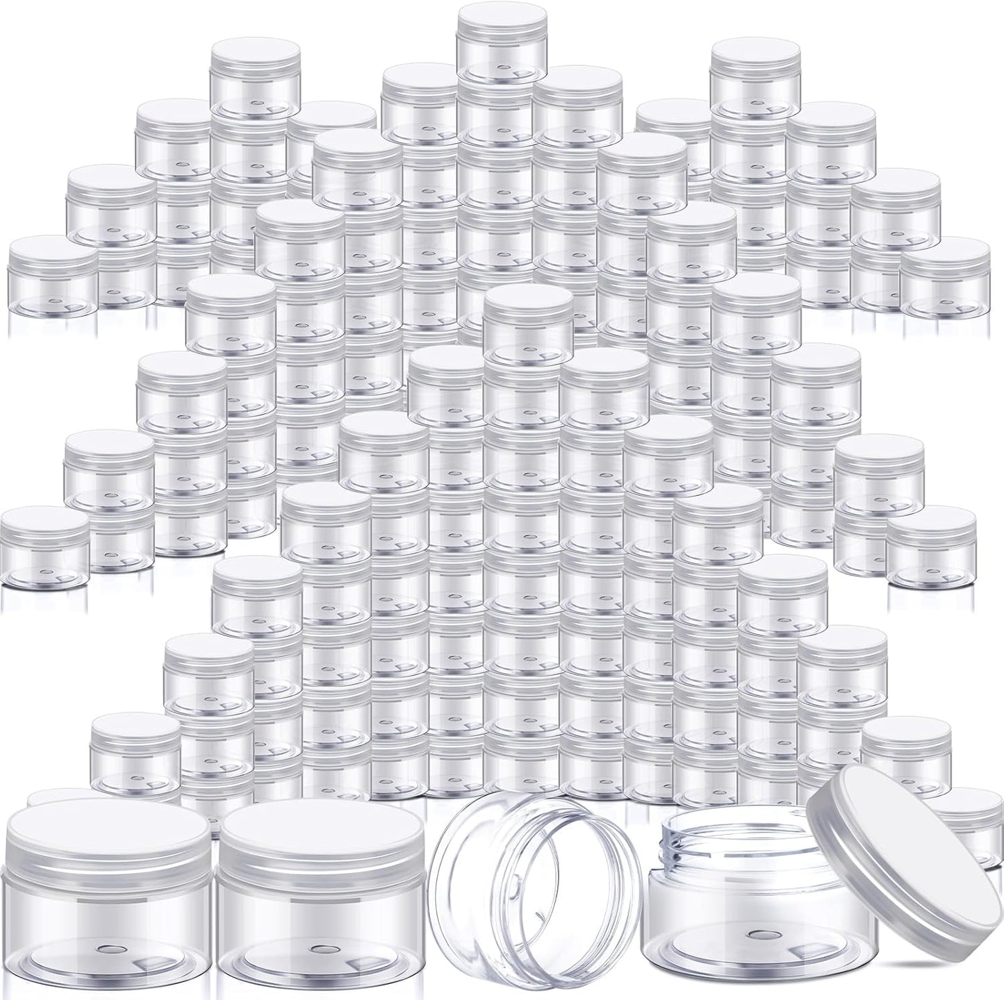 SATINIOR 100 Pcs Plastic Jars with Lids Small Containers Lids Wide Mouth Small Plastic Containers for Lotion Cream Rhinestones Body Butters Travel Storage(2 oz,Clear)