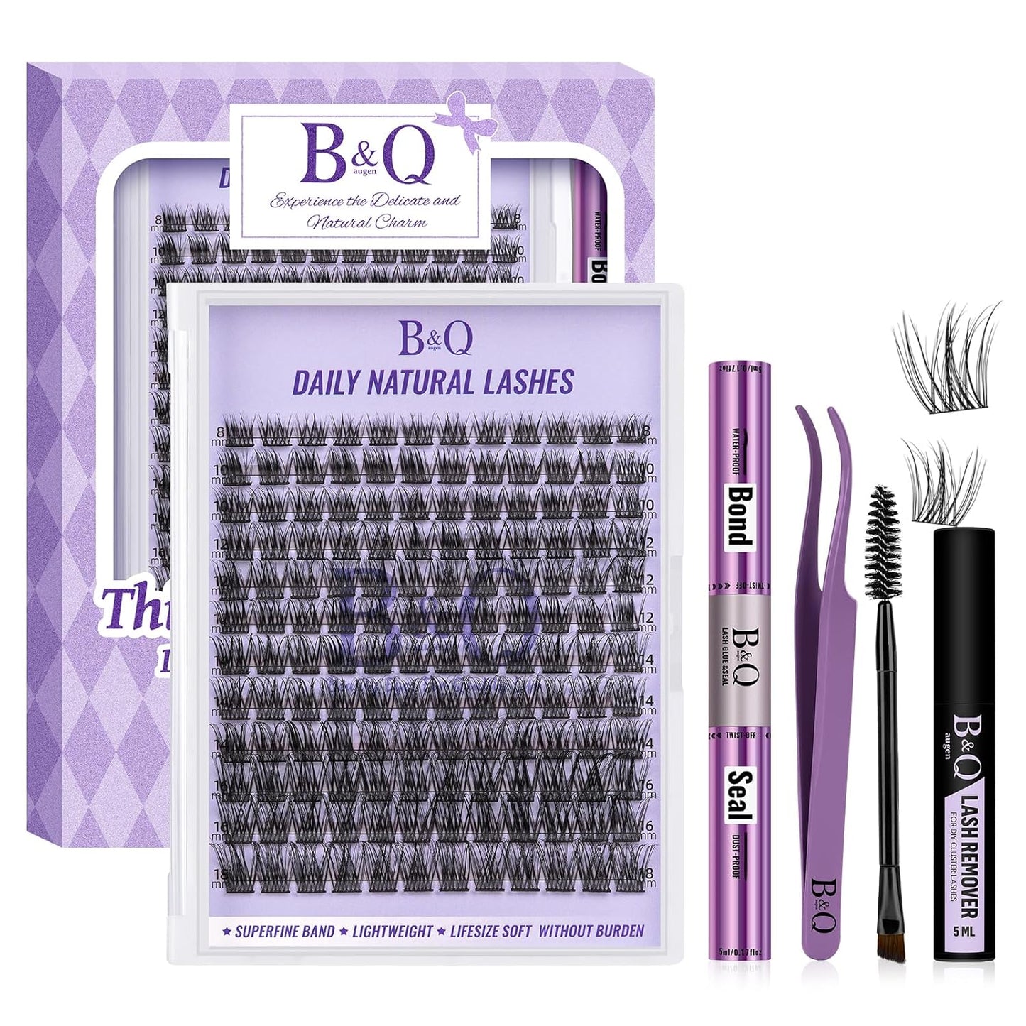 B&Qaugen Lash Clusters Kit Natural Lash Extension Kit for Beginners Z16 156 PCS Wispy Eyelash Extension Kit 8-18 Mixed Cluster Eyelash Extensions Kit D Curl Diy Lash Extension Kit at Home（kit，Z16）