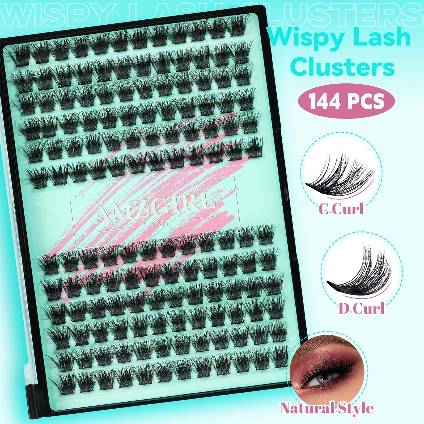 Wispy Lash Clusters Eyelash Extensions 144pcs Individual Lashes Cluster 12mm D Curl Fake Eyelash with Thin Band DIY Cluster Lashes At Home For Beginners (D-12mm)