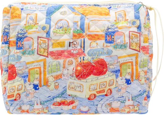 PAZIMIIK Quilted Makeup Bag Large Travel Zipper Soft Cosmetic Pouch for Women Girls Make Up,Little Bunny