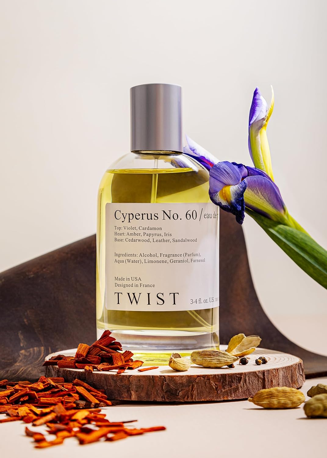 Twist - Cyperus No. 60 - Eau De Parfum Inspired by Santal 33, Long-Lasting Perfume For Women & Men, Sandalwood & Woods, Vegan, Clean Ingredients, Unisex, Fragrance - Spray 100 ml | 3.4 fl. oz.