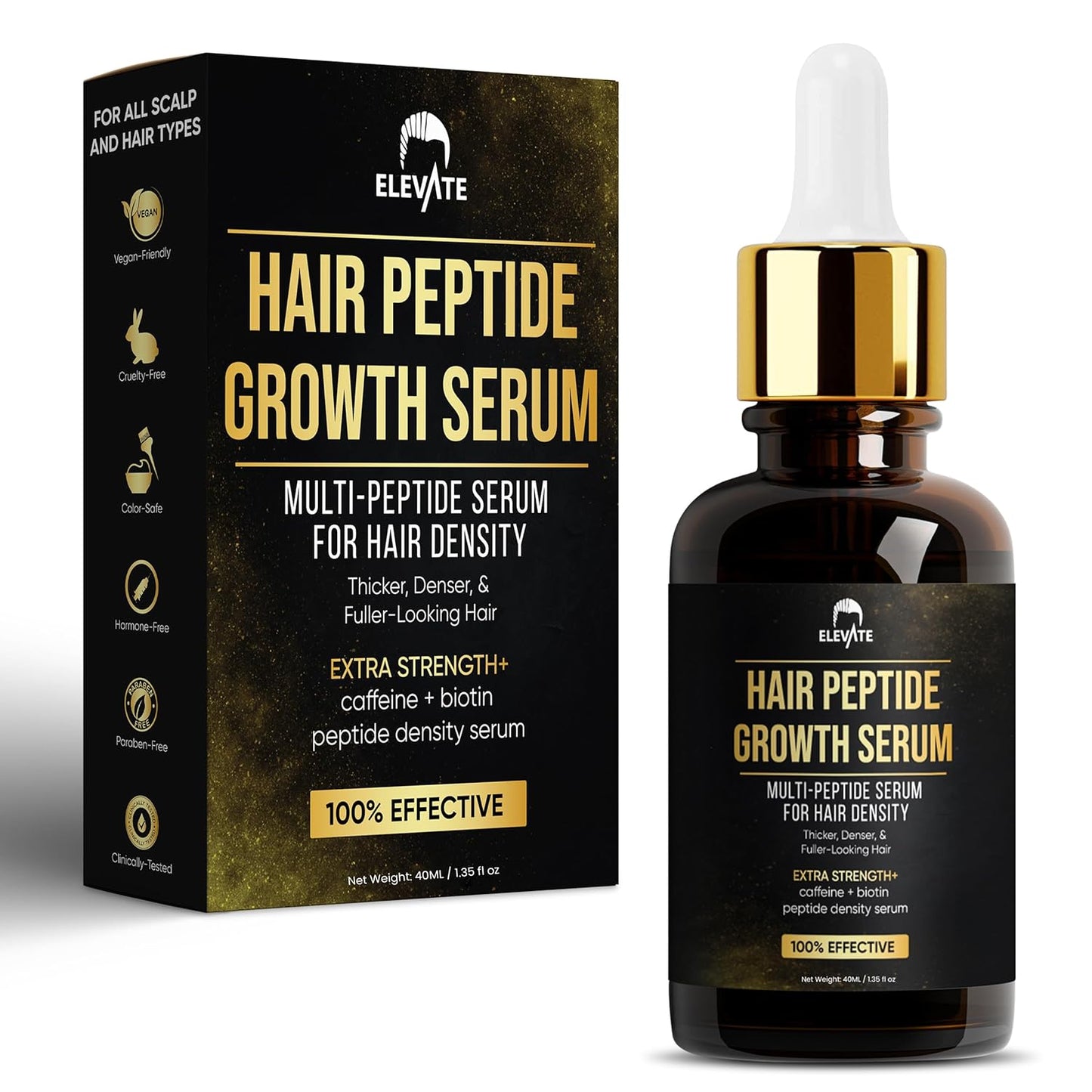 Elevate Multi-Peptide Hair Growth Serum Caffeine + Biotin Peptide Density for Fuller Thicker Visibly Longer Natural Hair Regrowth – Vegan Safe & Gentle Scalp Serum Formula Treatment for Thinning Loss