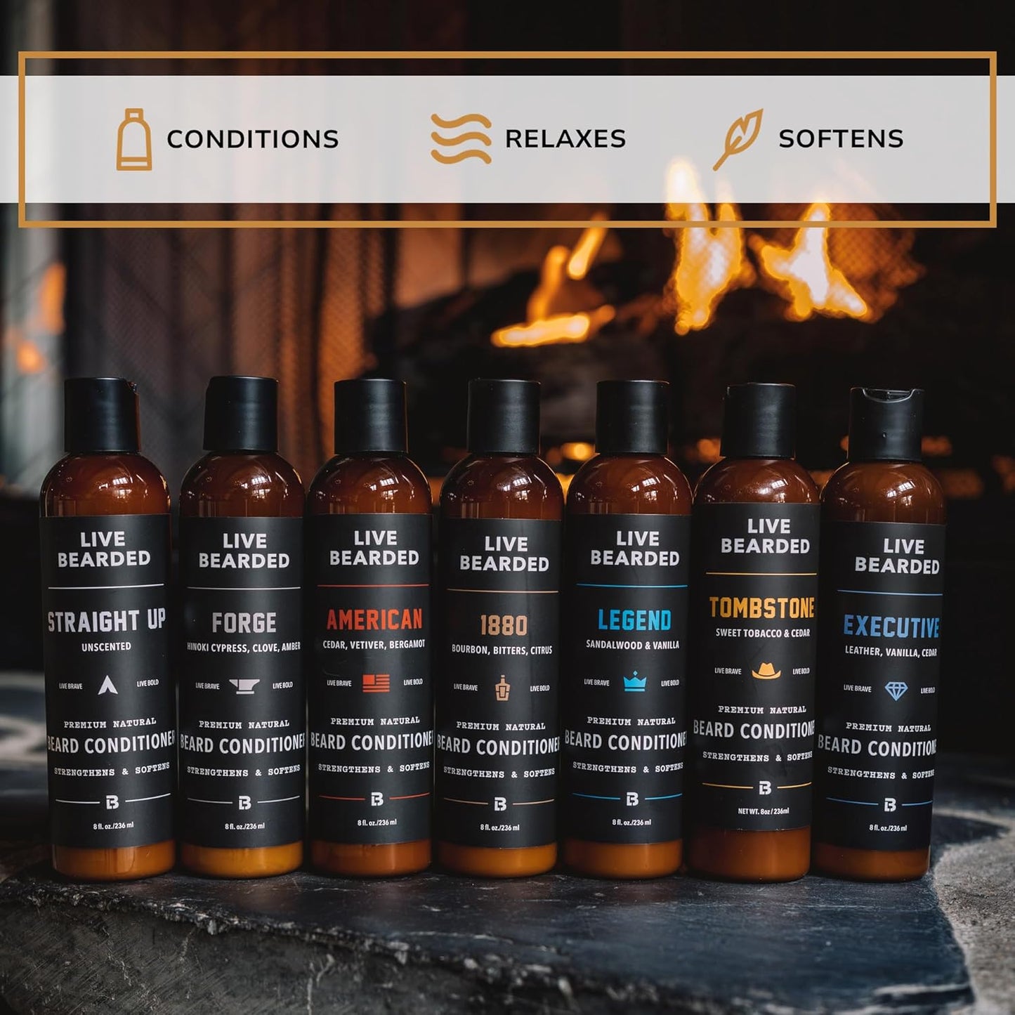 Live Bearded Beard Conditioner, 8 fl oz - Strengthens and Softens Facial Hair - Made in the USA - All-Natural Ingredients with Biotin, Caffeine | 1880 Scent - Bourbon, Bitters, Citrus