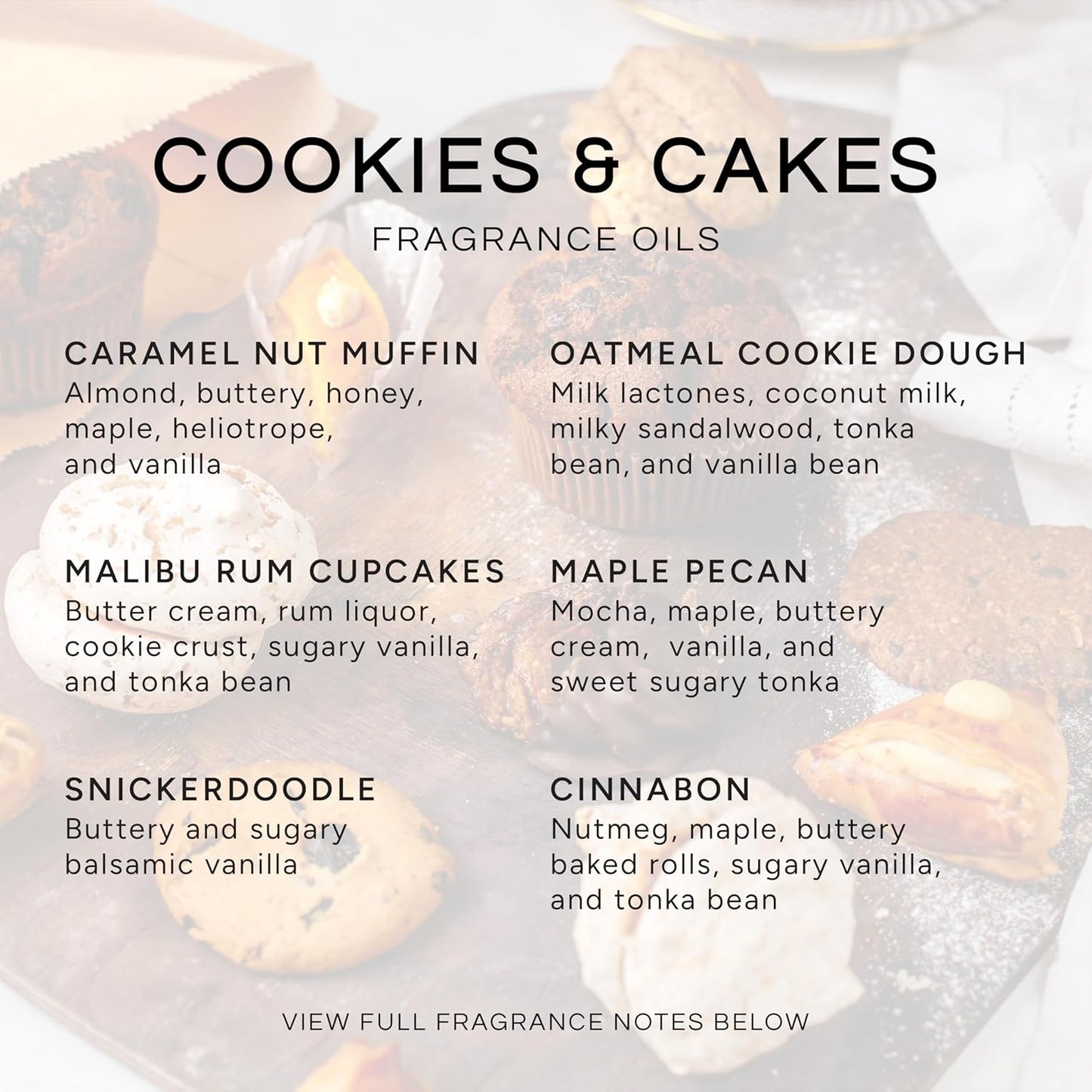 Eternal Essence Oils Cookies & Cakes Set of 6 Premium Fragrance Oils - Includes Caramel Nut Muffin, Oatmeal Cookie Dough, Malibu Rum Cupcakes, Maple Pecan, Snickerdoodle, and Cinnabon - 10ML