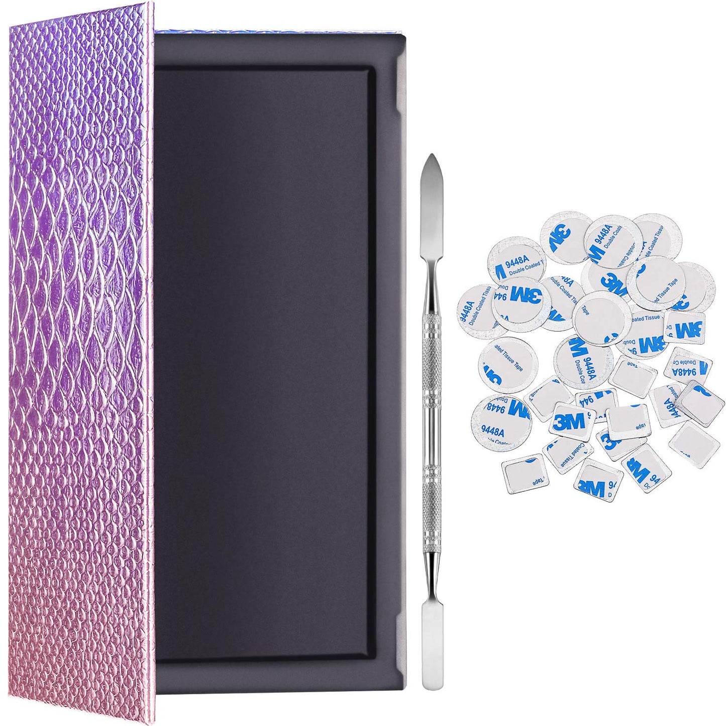 Sumind Empty Makeup Eyeshadow Palette Set 1 Magnetic Empty Palette with 1 Depotting Spatula and 30 Pieces Adhesive Empty Palette Metal Stickers Empty Palette Kit for Makeups (Rectangle)