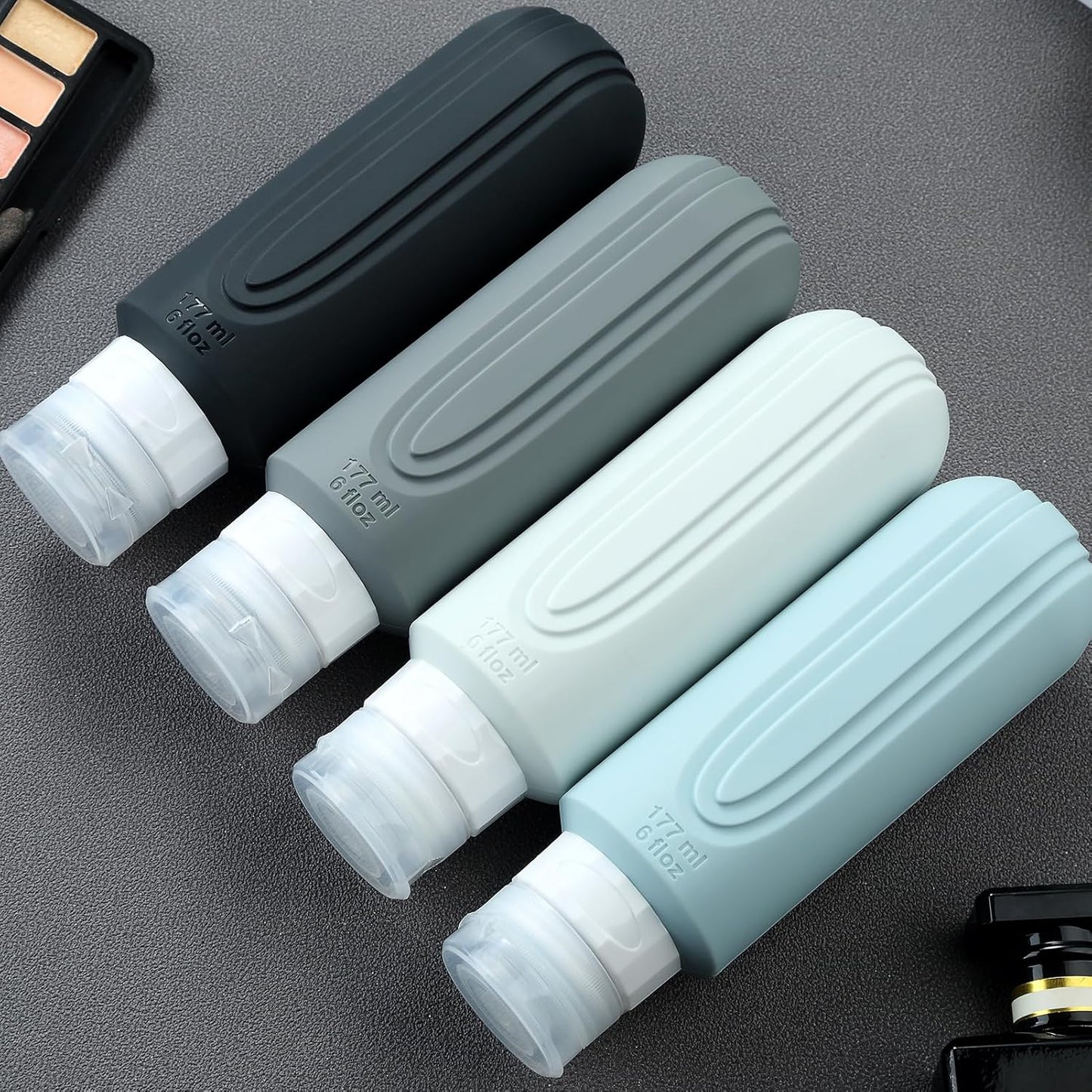 Travel Bottles for Toiletries, Large 6oz Oversize Containers, BPA Free Leak Proof Tubs Refillable Liquid Traveler Accessories with Toiletry Bag for Cometic Shampoo and Lotion Soap (4 Pack)