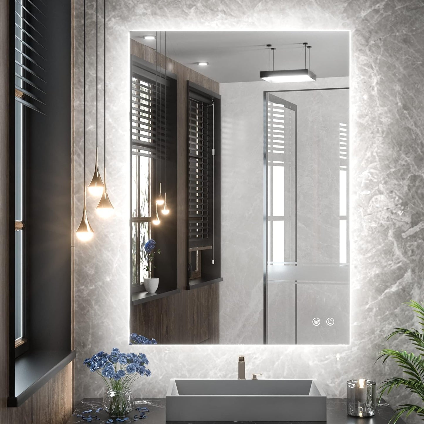 TETOTE 20 x 28 LED Backlit Bathroom Mirror with Light,3Color White/Warm/Natural,Anti-Fog Lighted Mirror,Dimmable,Vanity Mirror,Wall Mounted