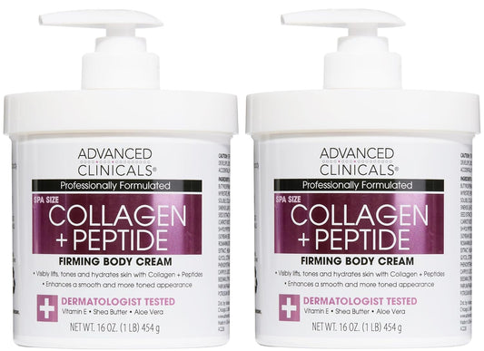 Advanced Clinicals Collagen Peptides Body Lotion & Face Moisturizer | Peptide Infused Collagen Lotion For Women & Men Helps Improve Look Of Crepe Skin, Wrinkles, & Uneven Dry Skin Texture, 2-Pack