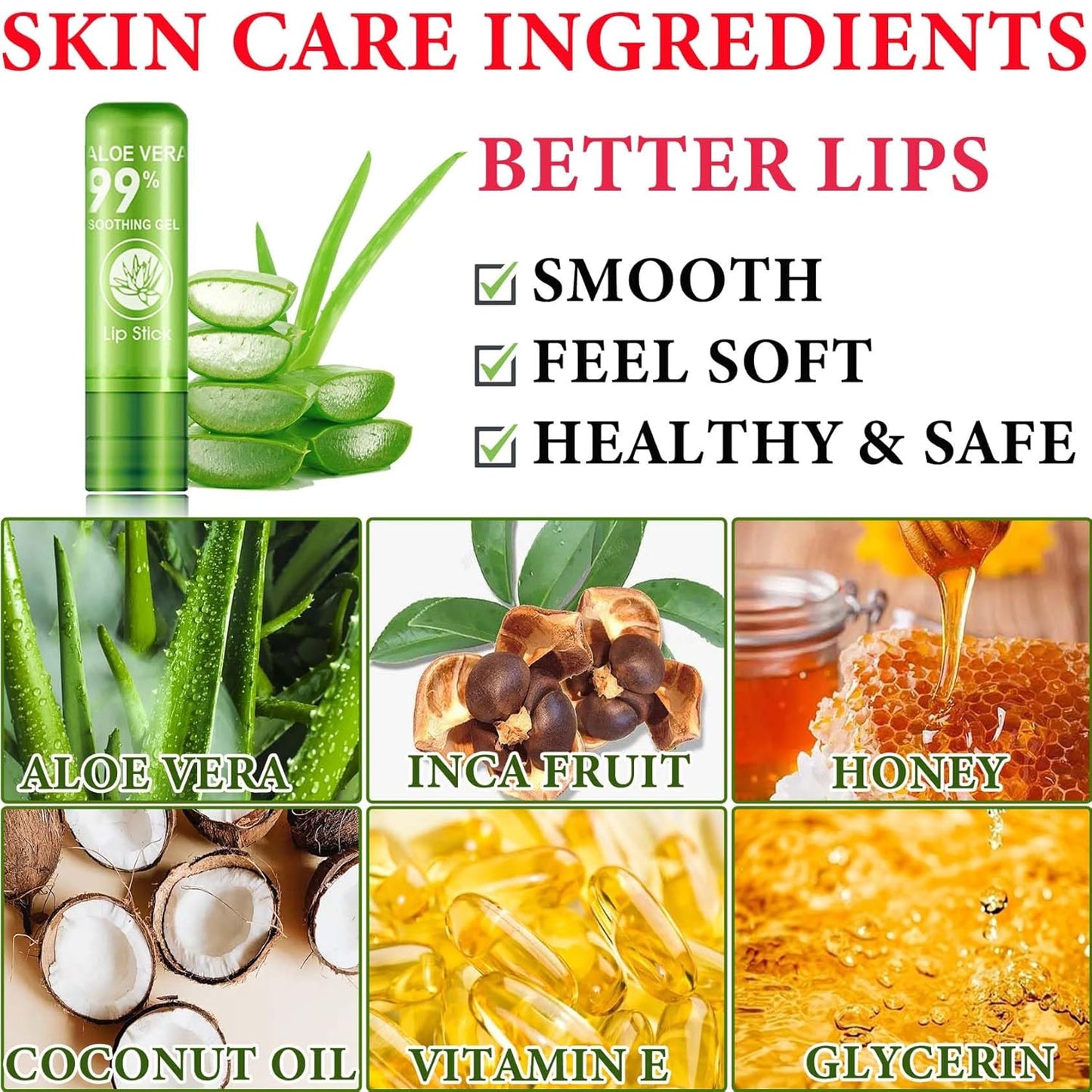 5 Pcs Aloe Vera Color Changing Lipstick for Women - Long Lasting Moisturizing Lip Gloss, Tinted Balm, Magic Temperature PH Changing Lip Stick