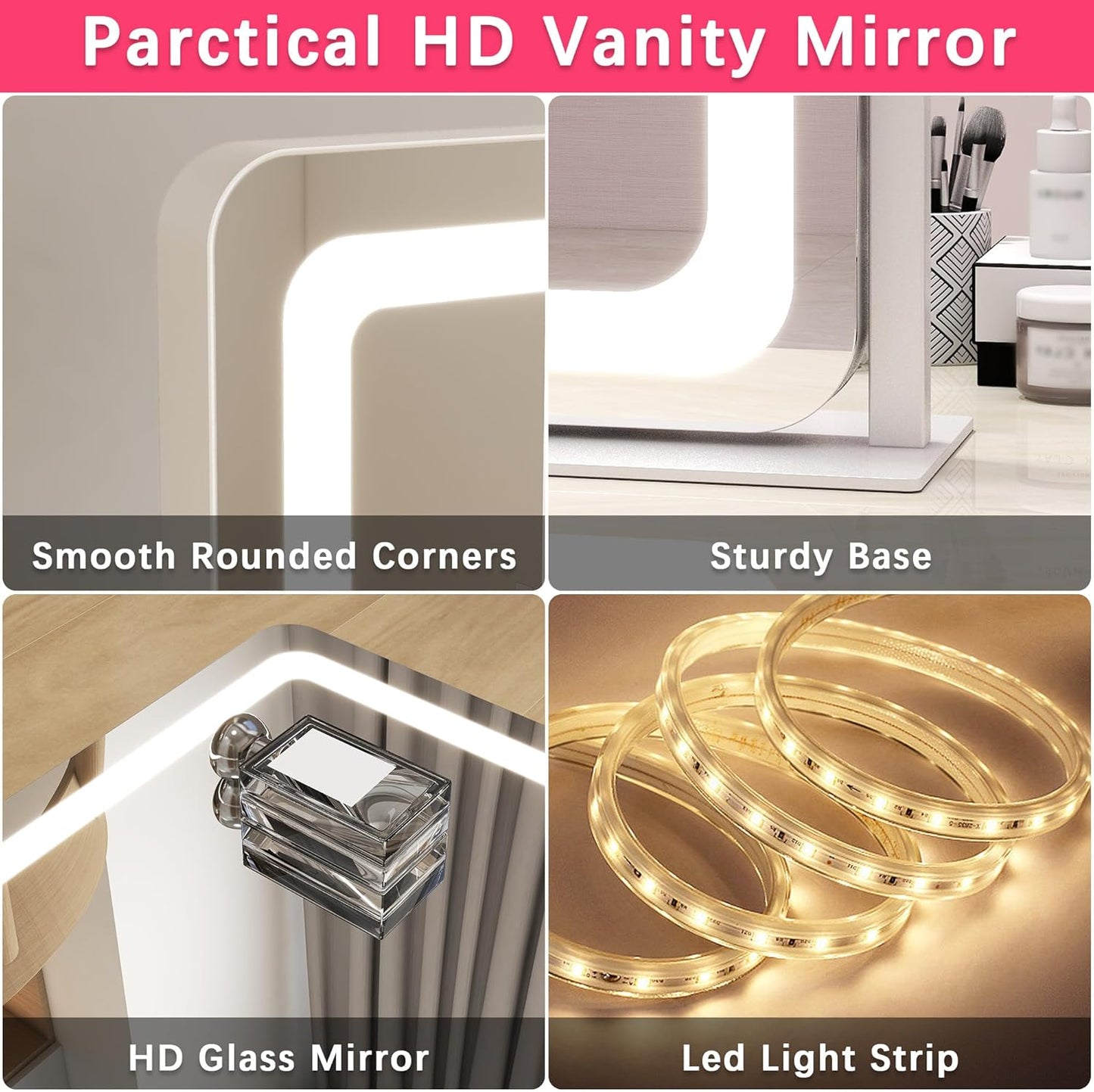 22x17 Inch Lighted Vanity Mirror with Dimmable LED Lights - 3 Color Modes, Smart Touch Control & 360° Rotating Base - Desk Makeup Mirror (White)