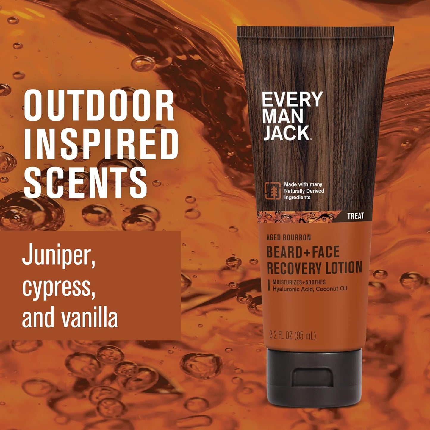 Every Man Jack Beard + Face Recovery Lotion - Moisturizes Relieves Dry Skin and Beard Itch - Light Aged Bourbon Scent - Made w/Naturally Derived Ingredients like Coconut Oil, and Witch Hazel - 3.2 oz (2 Pack)