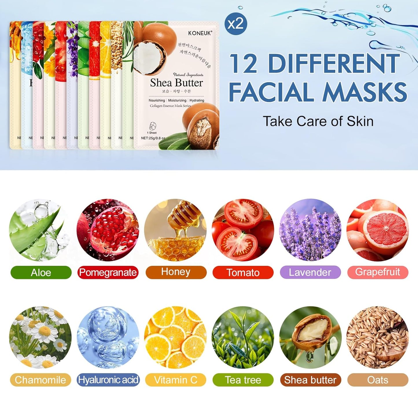 24 Pack Sheet Face Masks Skincare for Women, Hydrating Collagen Essence Face Masks Suitable for All Skin Types, Face Mask Gifts Set for Spa Party, Bulk Facial Masks for Women Skin Care