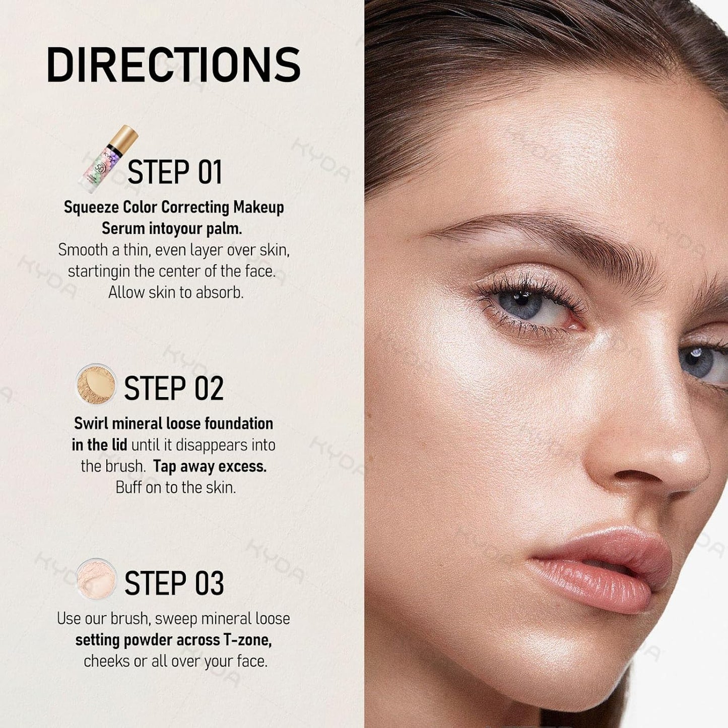 KYDA Mineral Makeup Kit, Includes SPF 50 Color Correcting Primer, SPF 35 Loose Powder Foundation + Translucent Loose Setting Powder, Foundation Brush, Makeup Starter Set, Travel Size - Fair Light