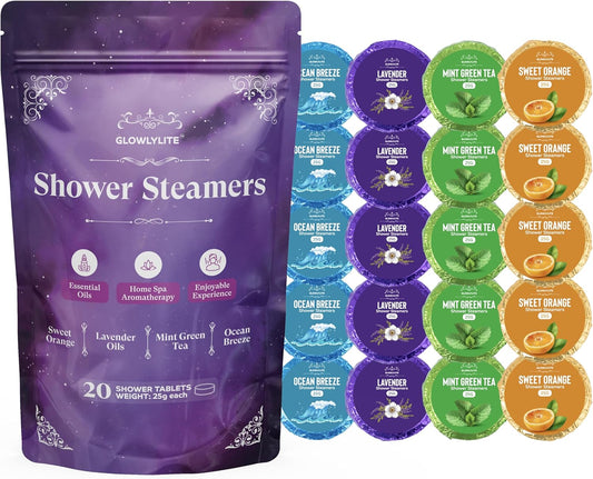 Shower Steamers Aromatherapy | 20 Pack Shower Steamers for Women & Men, Essential Oils for Stress Relief, Self Care, Gifts for Mom, Birthday, Stocking Stuffers & Christmas (Purple)