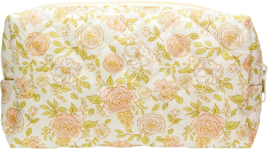 PAZIMIIK Vintage Quilted Makeup Bag Cosmetic Pouch for Brushes Pencils and Travel Make Up Accessories for Women and Girls Rose Beige