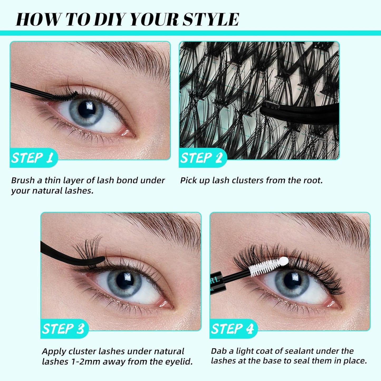 Lash Clusters Kit 320Pcs,30D 40D Eyelash Extension Kit,Lash Bond and Seal Waterproof,Lash Remover for Individual Cluster Lashes Kit,Lash Applicator Tool for DIY Lash Extension Kit(D-Mix9-16mm Kit)