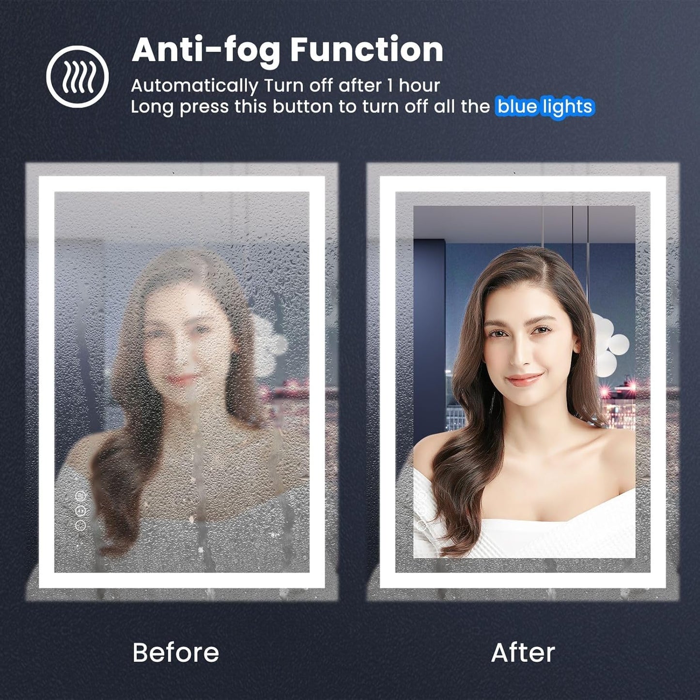 Amorho LED Mirror for Bathroom 24X36 Inch with Backlight and Front Lit, Fogless Mirror for Wall Mounted, Dimmable, 3 Colors, Memory