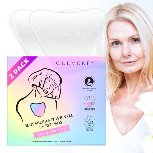 CLEVERFY Silicone Chest Wrinkle Pads Sleeping Reusable (2 Pack V-shape) - Decollete Anti Wrinkle Chest Pads - Silicone Patches for Wrinkles - Anti Wrinkle Patches for Decollete Wrinkle Prevention