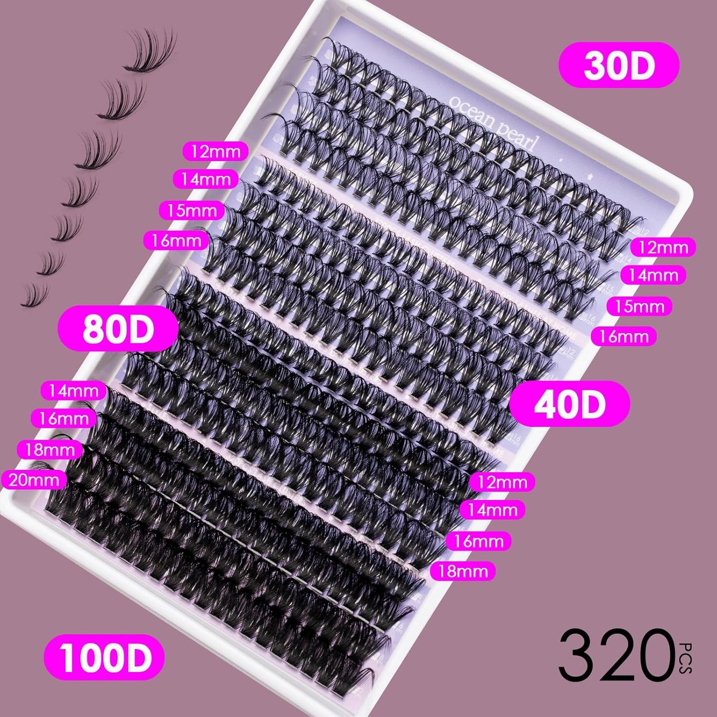 Ocean Pearl Lash Clusters 320PCS 12-20MM 30D+40D+80D+100D Lash Extension Kit Lashes Clusters Eyelashes Cluster Eyelash Extensions Thick Individual Lashes Kit with Lash bond&seal&remover&tweezer-4