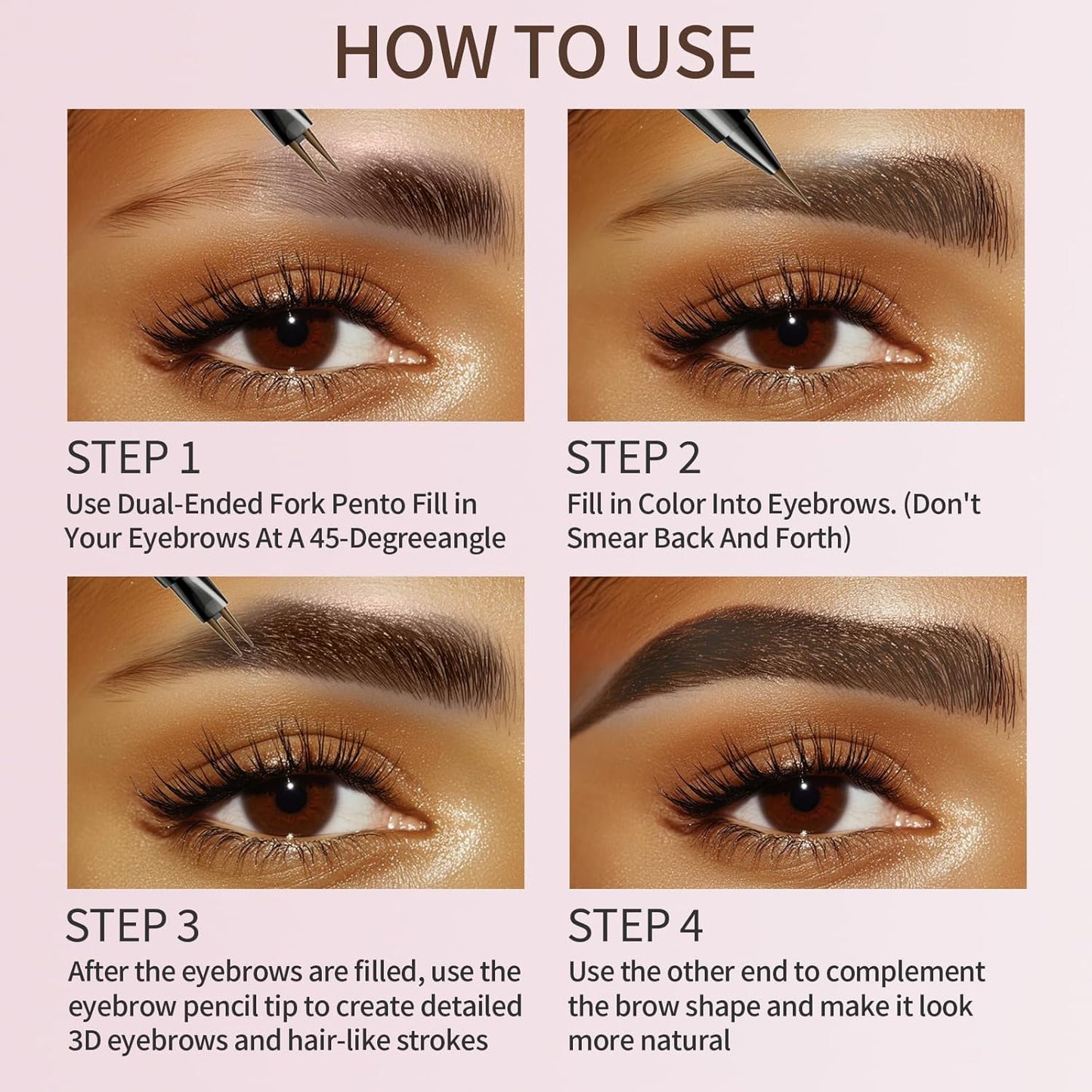 Eyebrow Pencils for Women, 2-in-1 Dual-Ended Microblading Eyebrow Pencil Waterproof with 2 Fork Tip and Spoolie Brush for Hair-Like Natural Brows Eyebrow pen, Non-Dry, Last All-Day (Dark Brown)