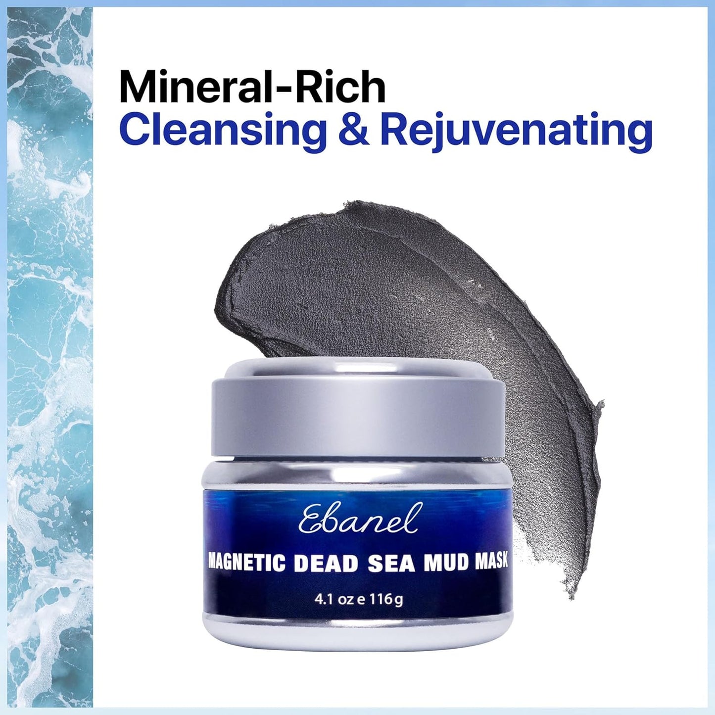 Ebanel Magnetic Dead Sea Mud Mask for Face and Body, 4.1 Oz Deep Pore Cleansing Moisturizing Bentonite Clay Face Mask for Blackheads with Retinol, Rosehip, Avocado Oil, Argan Oil, Peptide