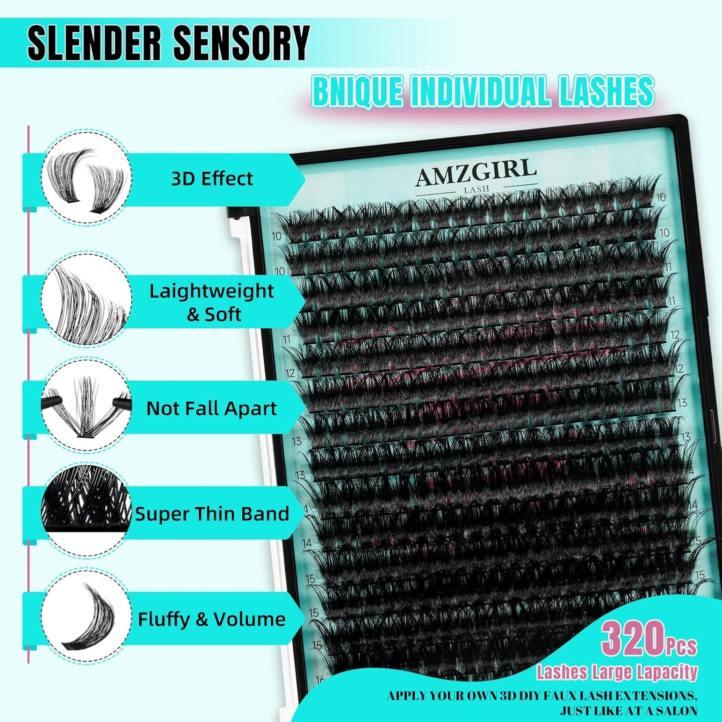 Lash Clusters 320Pcs 80D Eyelashes Cluster D Curl Individual Wispy Lashes Cluster for DIY Cluster Eyelash Extensions at Home for Beginners (Mix10-16mm)