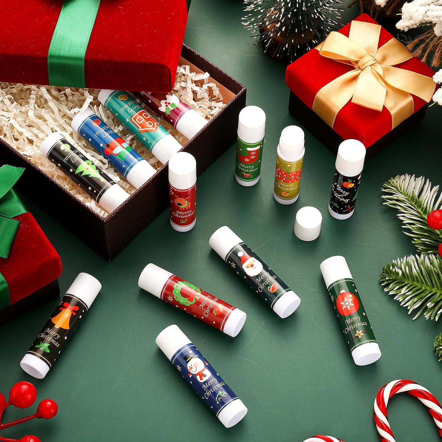 48 Pcs Christmas 12 Days Holiday Lip Balm Gift Set Lip Care Assorted Flavors Ingredients Lip Balm for Dry Chapped Lip Women Men Children Coworker 12 Assorted Flavors Christmas Party