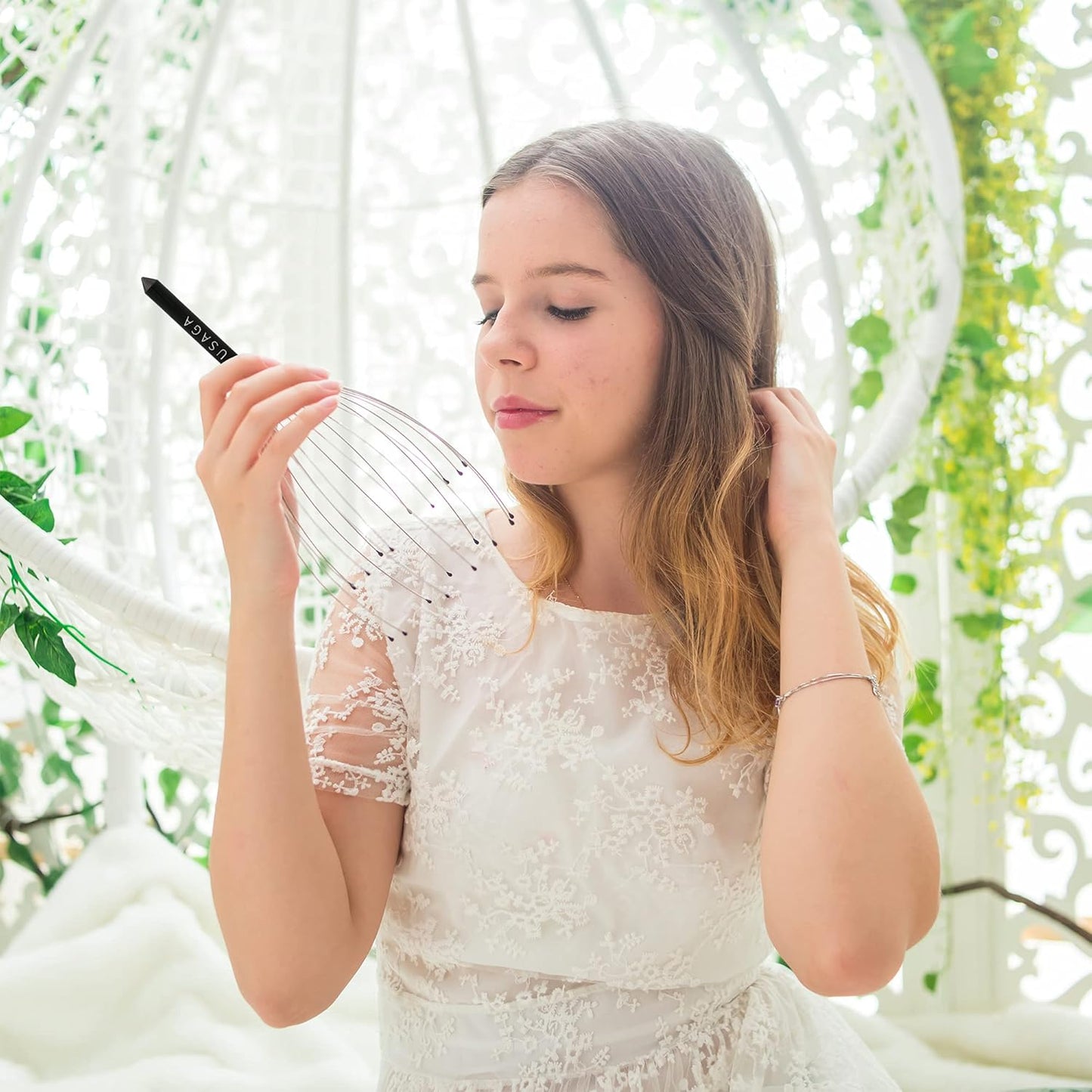 USAGA Head Massager Scalp Massager 20 Fingers Head Scratcher for Scalp Body Relaxing (Black & Black)