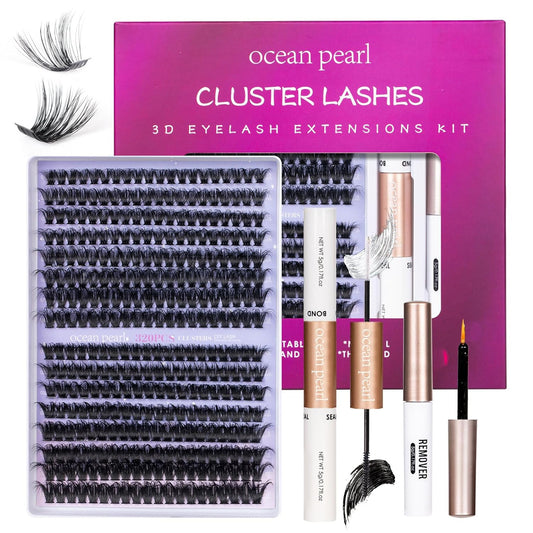 3D Thick Lash Extension Kit 320 Pcs Lash Clusters 60D+80D 10-16mm Eyelash Extension Kit Individual Lashes with lash bond and seal,remover,tweezers,Eyelashes,DIY Eyelash Extensions Kit-OCEAN PEARL