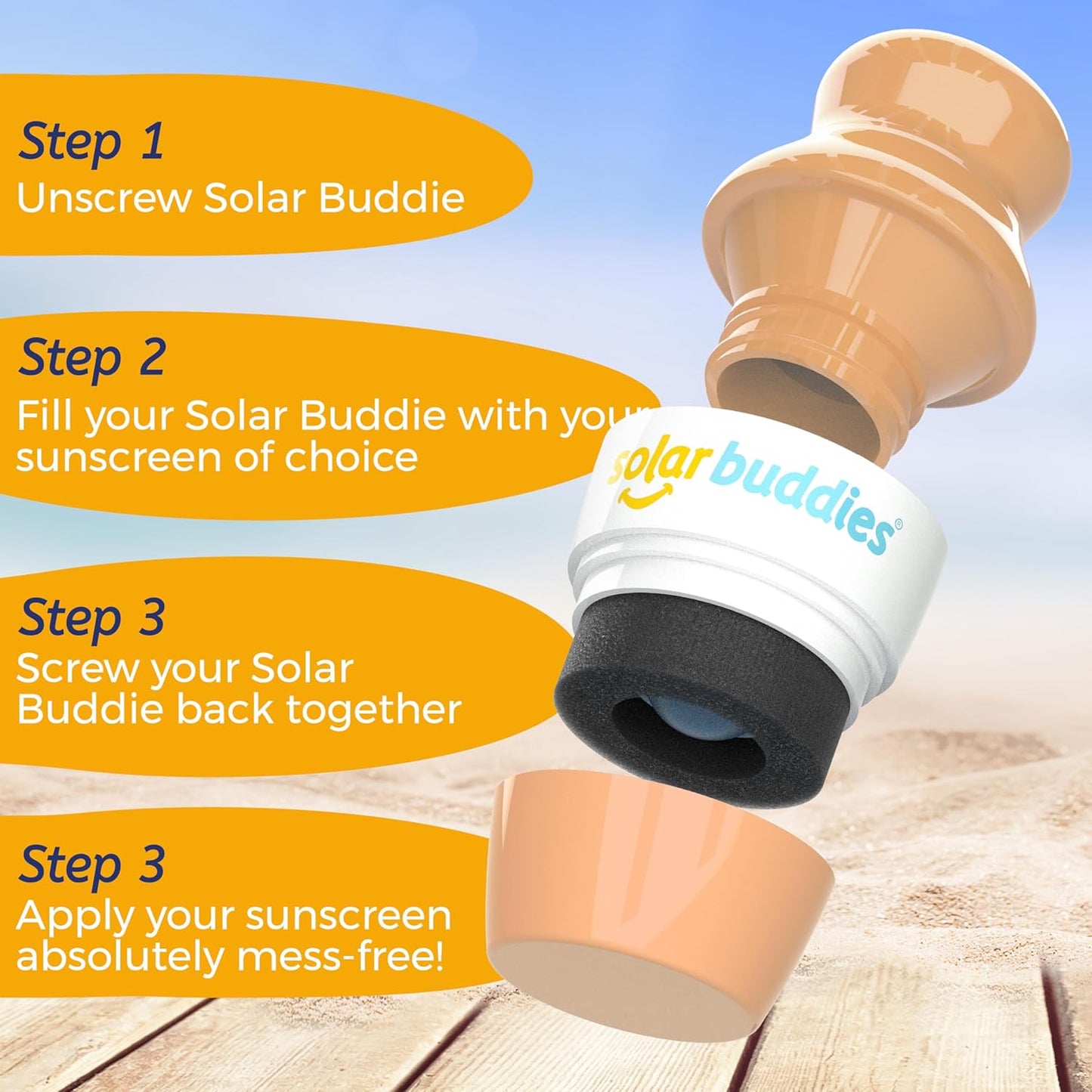 Solar Buddies Sunscreen Applicator - Single Nude - Refillable Roll on Sponge Sunscreen, Suncream & Lotion Applicator For Kids, Adults & Families - Holds 3.4fl oz, Perfect Size for Travel