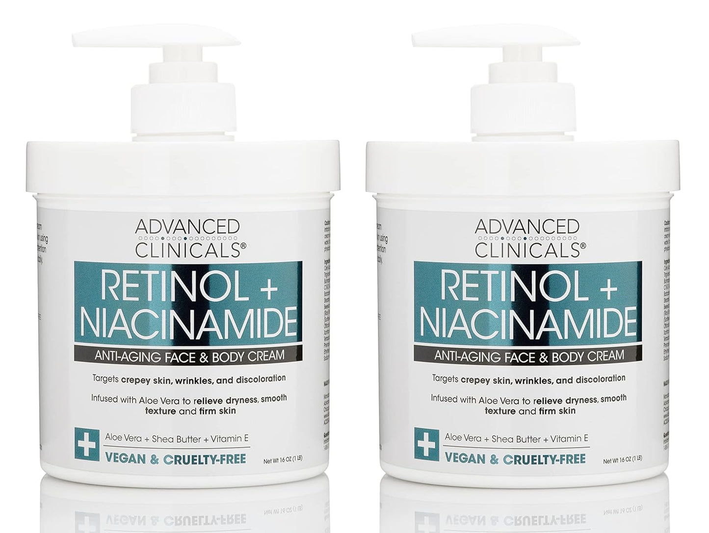 Advanced Clinicals Retinol Body & Face Lotion W/Niacinamide, Dry Skin Face Moisturizer & Crepey Skin Care Treatment, Anti Aging Retinol Cream Reduces Look Of Wrinkles, Sagging Skin, & Age Spots, 2PC
