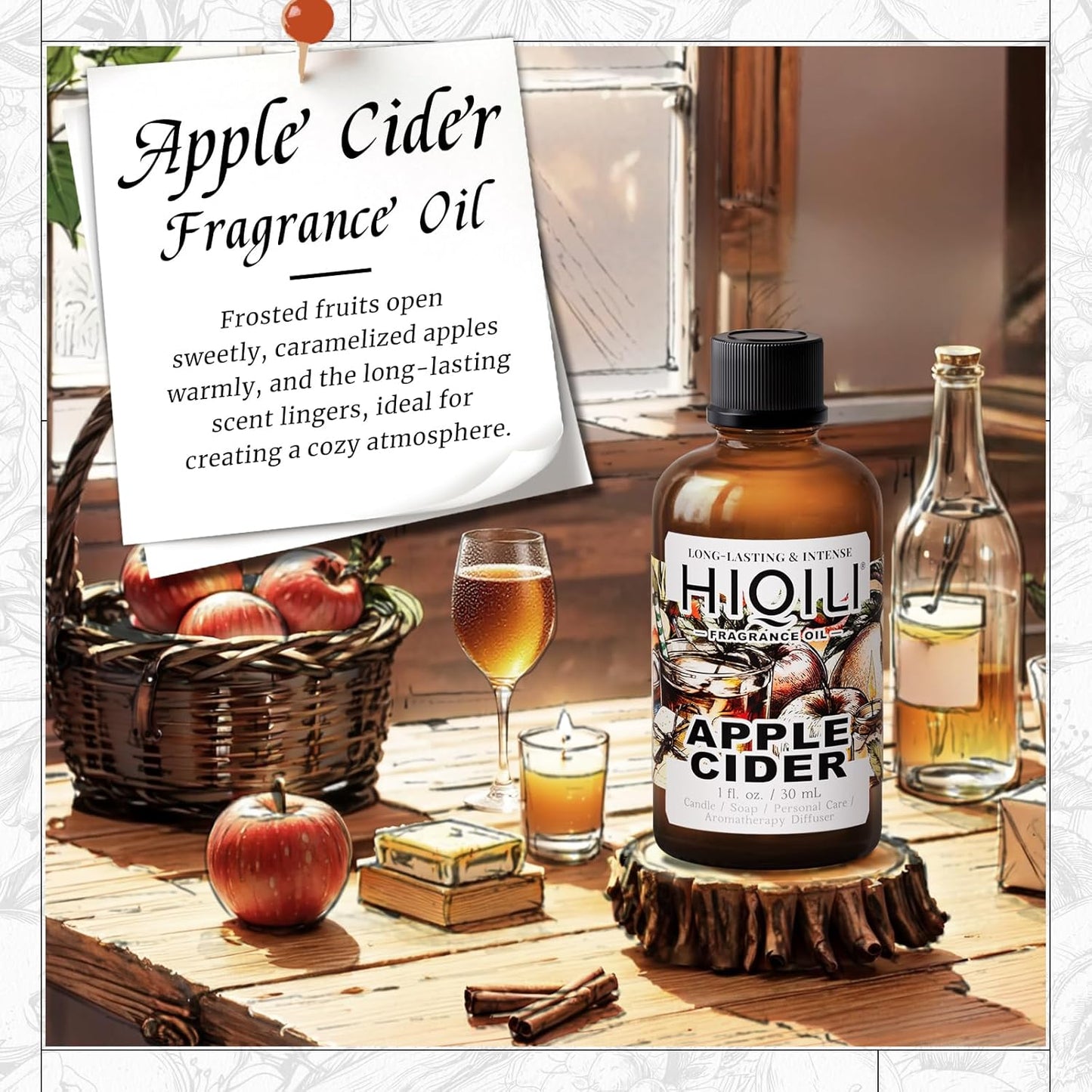 HIQILI Apple Cider Fragrance Oil - Making DIY Candle & Soap, Luxury Wine Scented, for Home & Office Essential Oil Diffuser Use - 1 Fl Oz