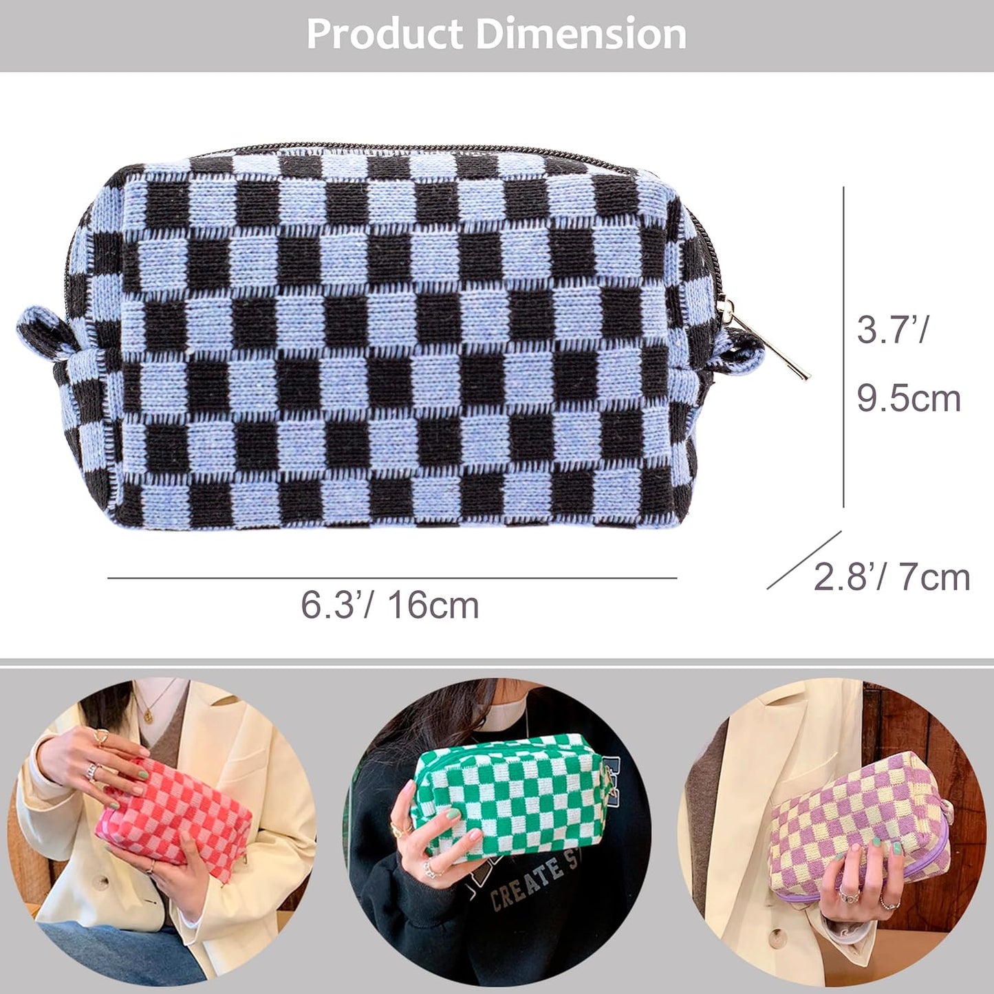 PAZIMIIK Checkered Makeup Bag for Purse Portable Zipper Make Up Pouch Small Cosmetic Case for Travel Accessories (2PCS Green Blue)